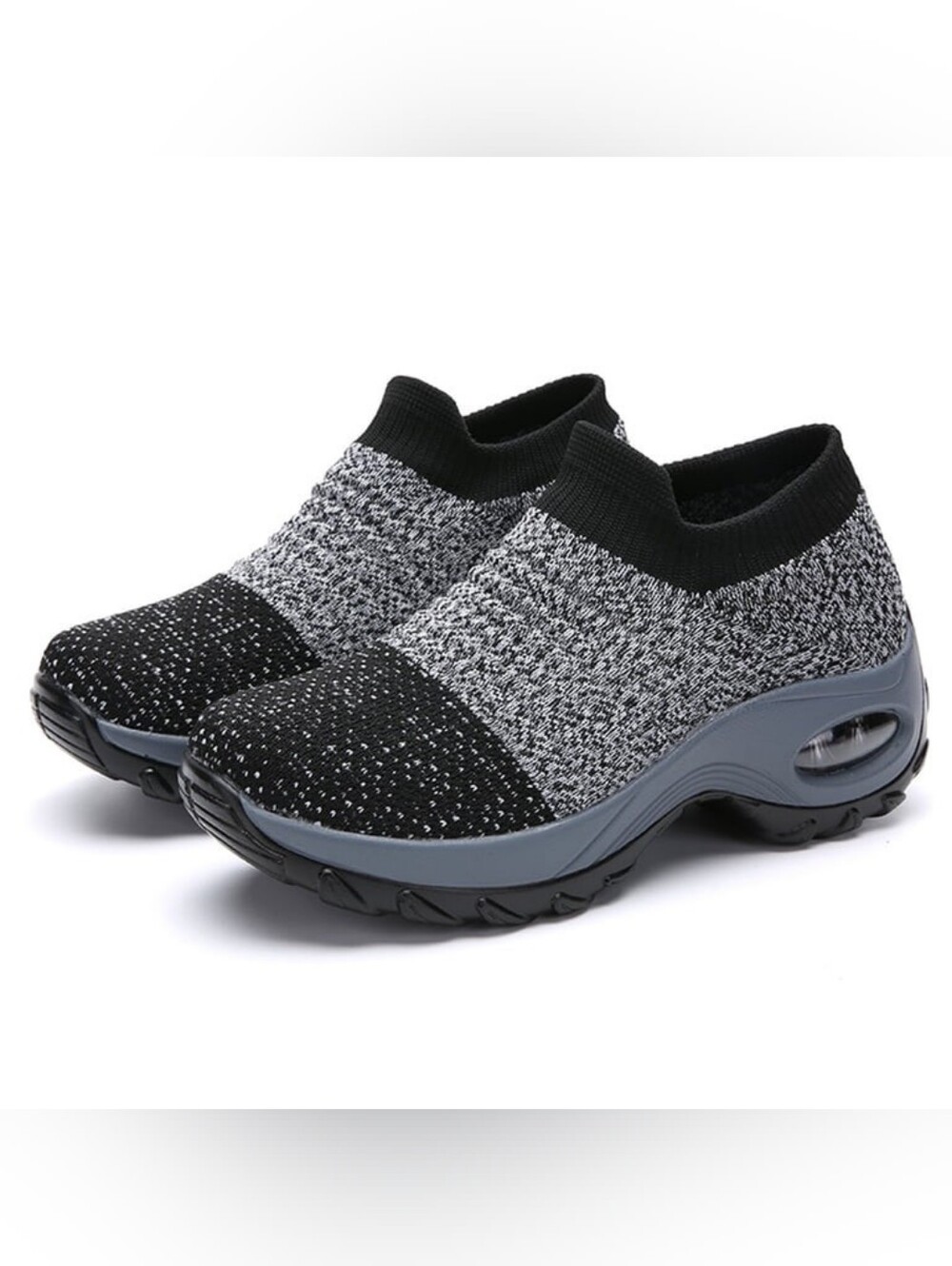 Black Knit Slip-On Running shoes with air cushioned walking mesh breathable